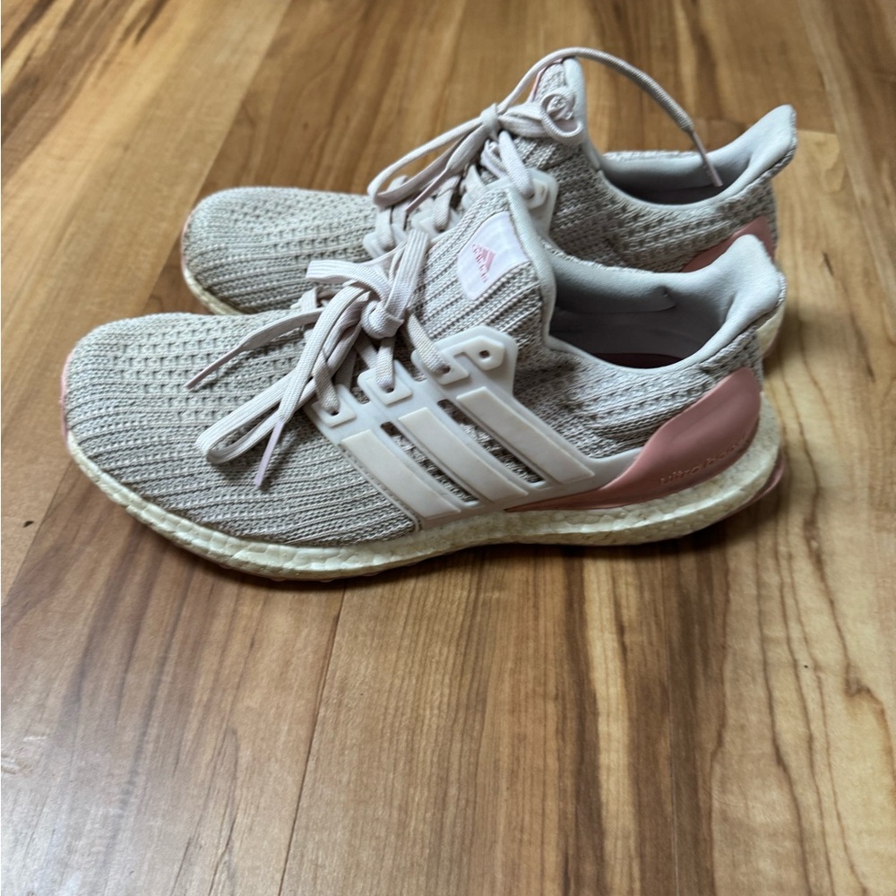 Adidas Cream and Pink Athletic Shoes with Cushioned Midsole